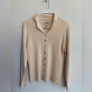 BN5 L.L. Bean Beige Button-Up Cardigan Sweater Silk Cotton Blend Women Medium